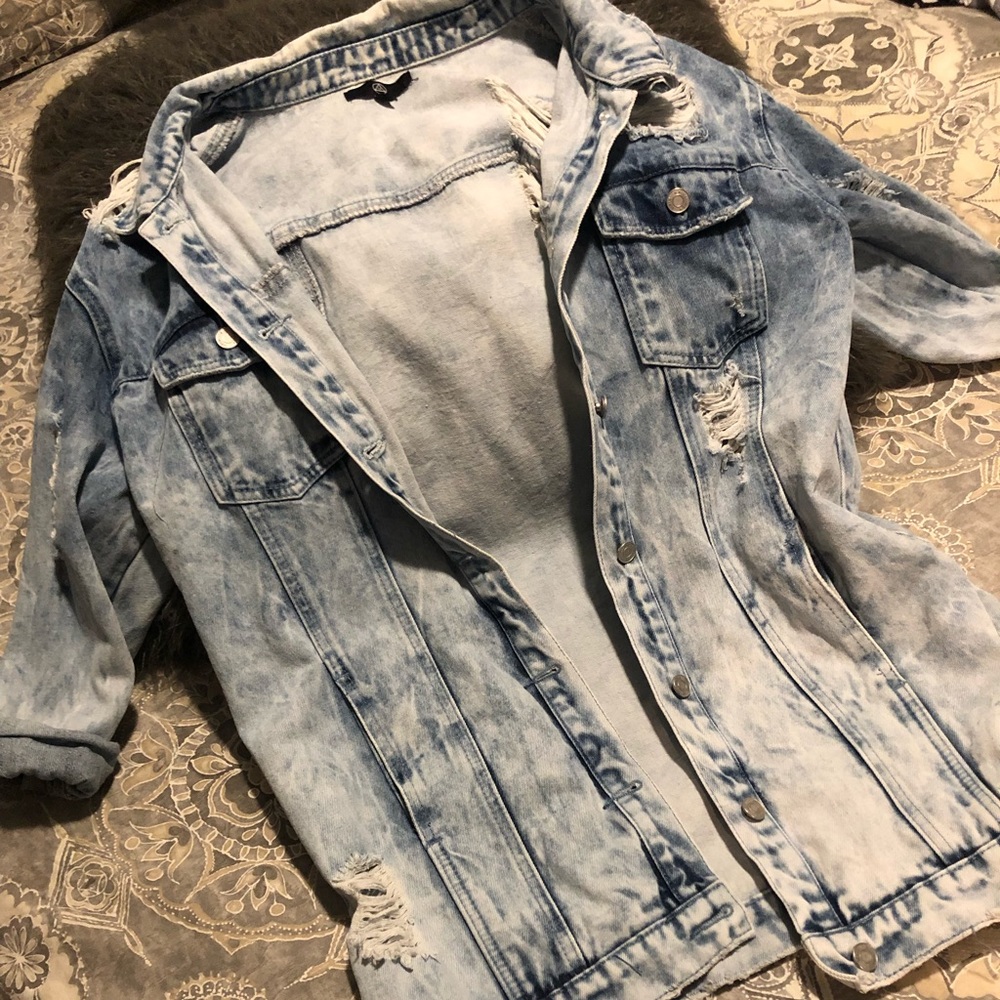 Oversized long denim jacket